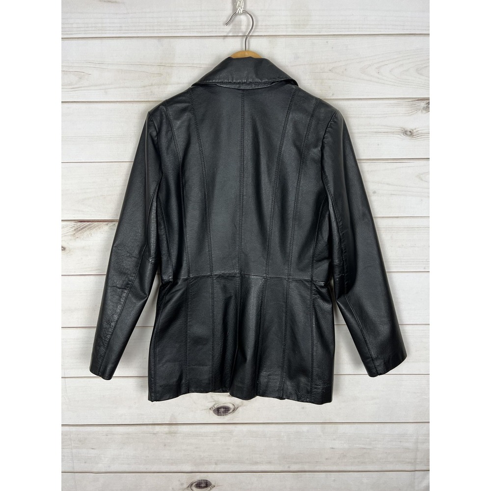 George Leather Jacket Womens S Black Button Front Blazer Mid Length Lined Y2K - Picture 2 of 11